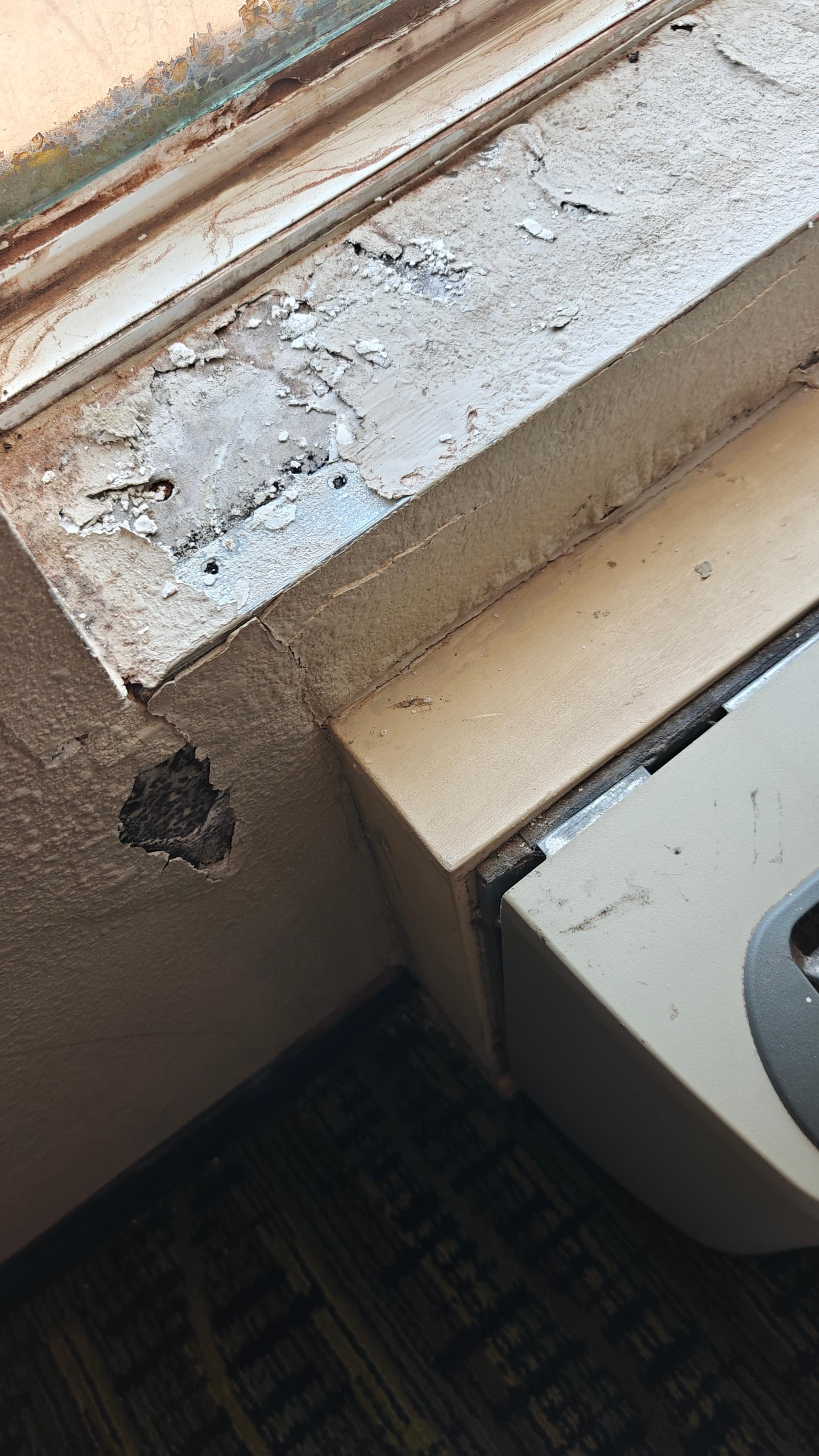 The window curtain had pushpins in it to keep closed. I'm guessing hoping that someone didn't open the curtain and find the mold 