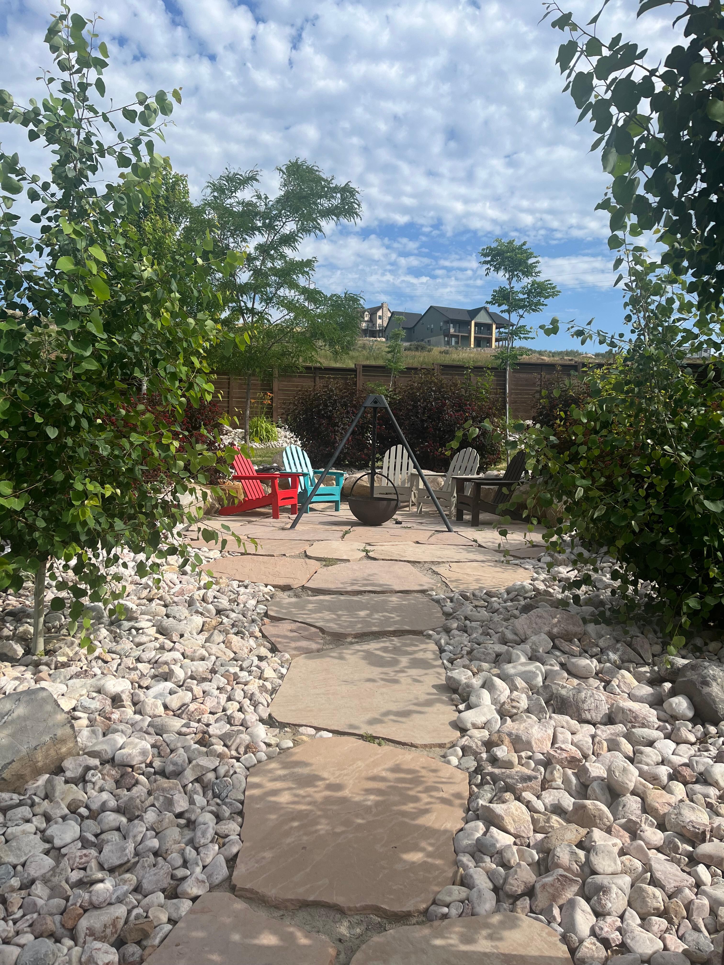 Path to the awesome fire pit. Landscaping was so beautiful.