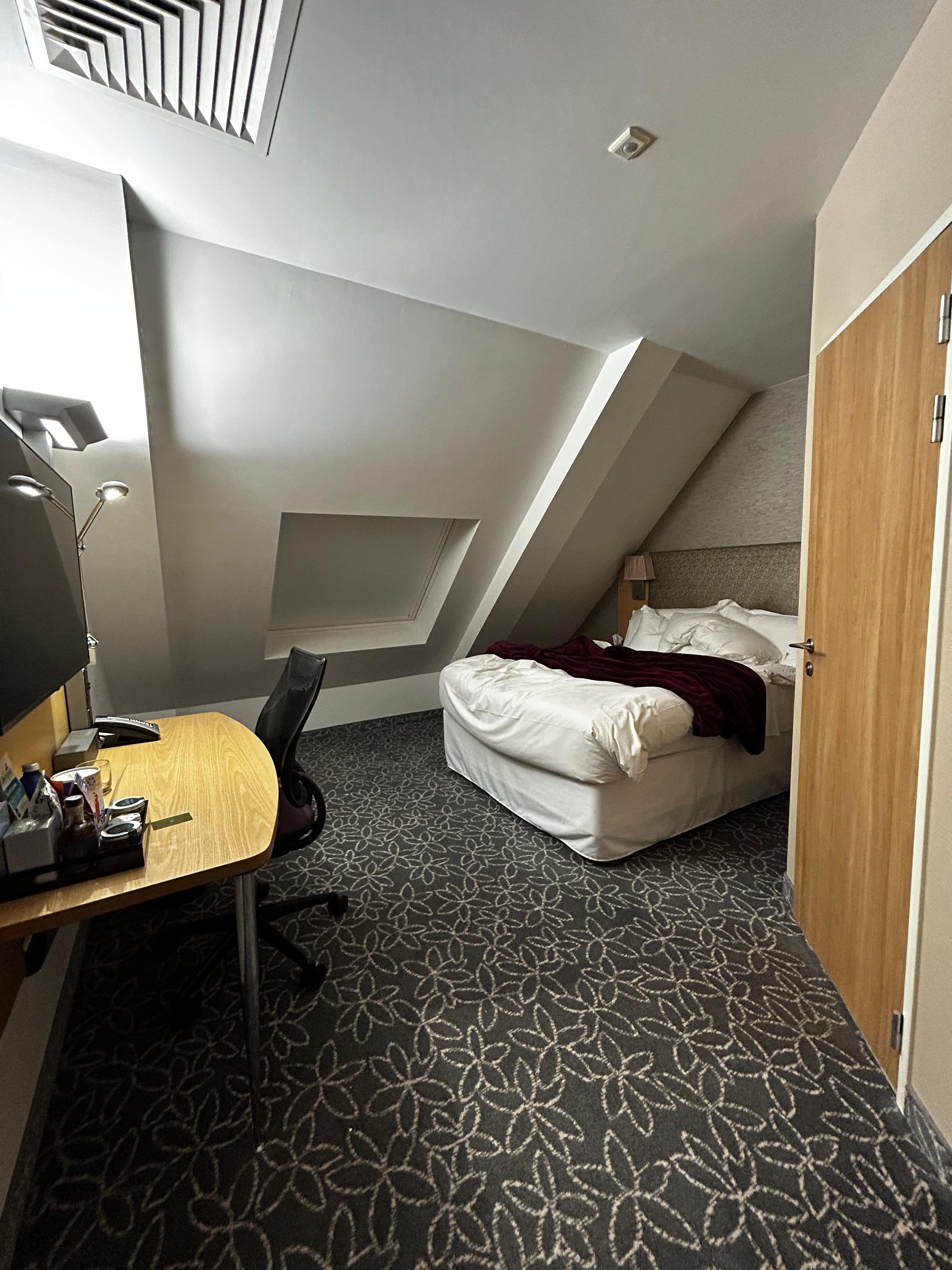 You can see here the slanted ceiling I noted in the comments. This was taken just as we checked out. 