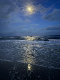Moonlight beach walk while crabbing.