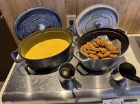 Scrambled eggs and sweet potato croquette