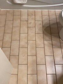 Filthy bathroom floor, not cleaned
