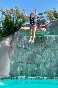 Unheated pool did not stop jumping into it!