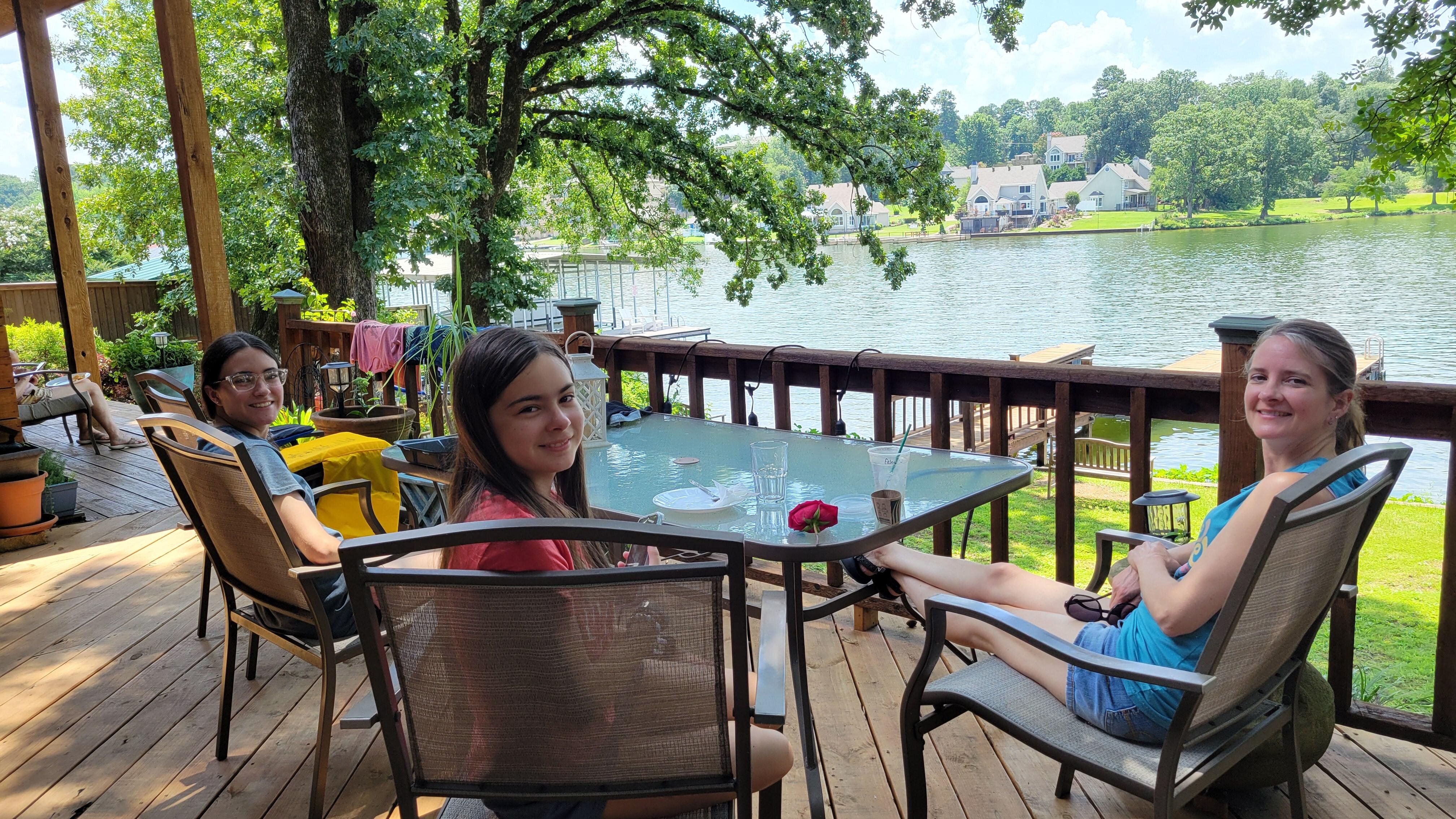 Enjoying the shady deck