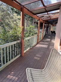View of the back verandah with our chow Shi Wei.