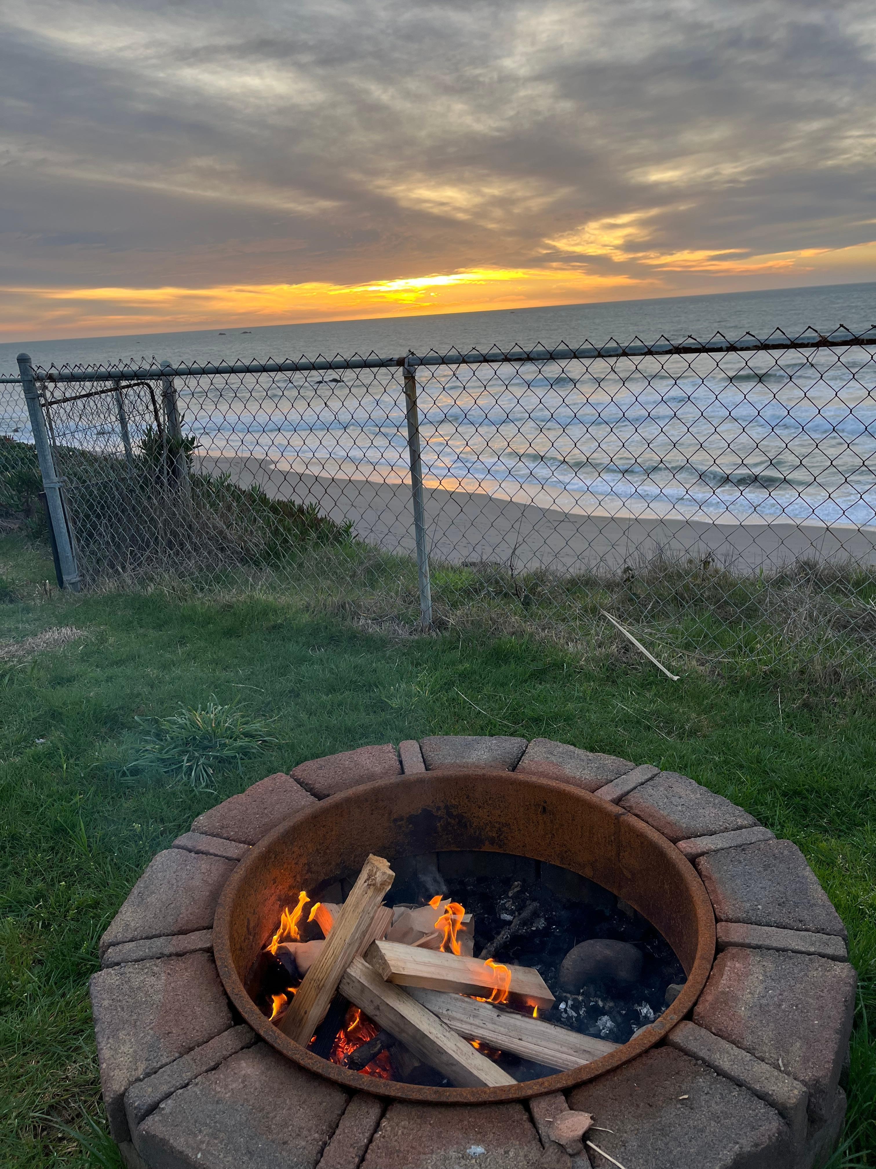 Fire pit at sunset.