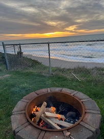Fire pit at sunset.