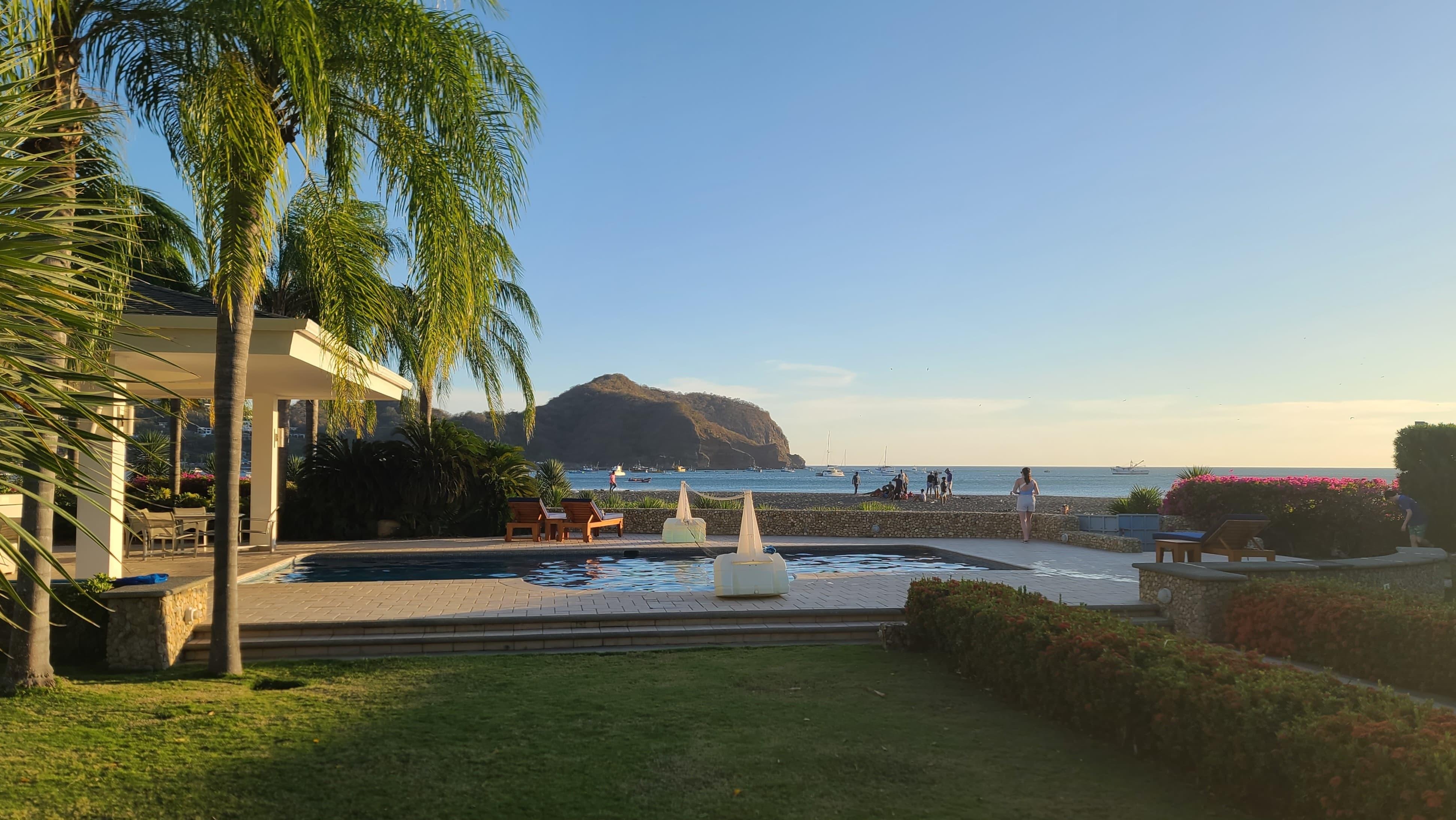 Large pool right by the beach watching nightly beach baseball games.