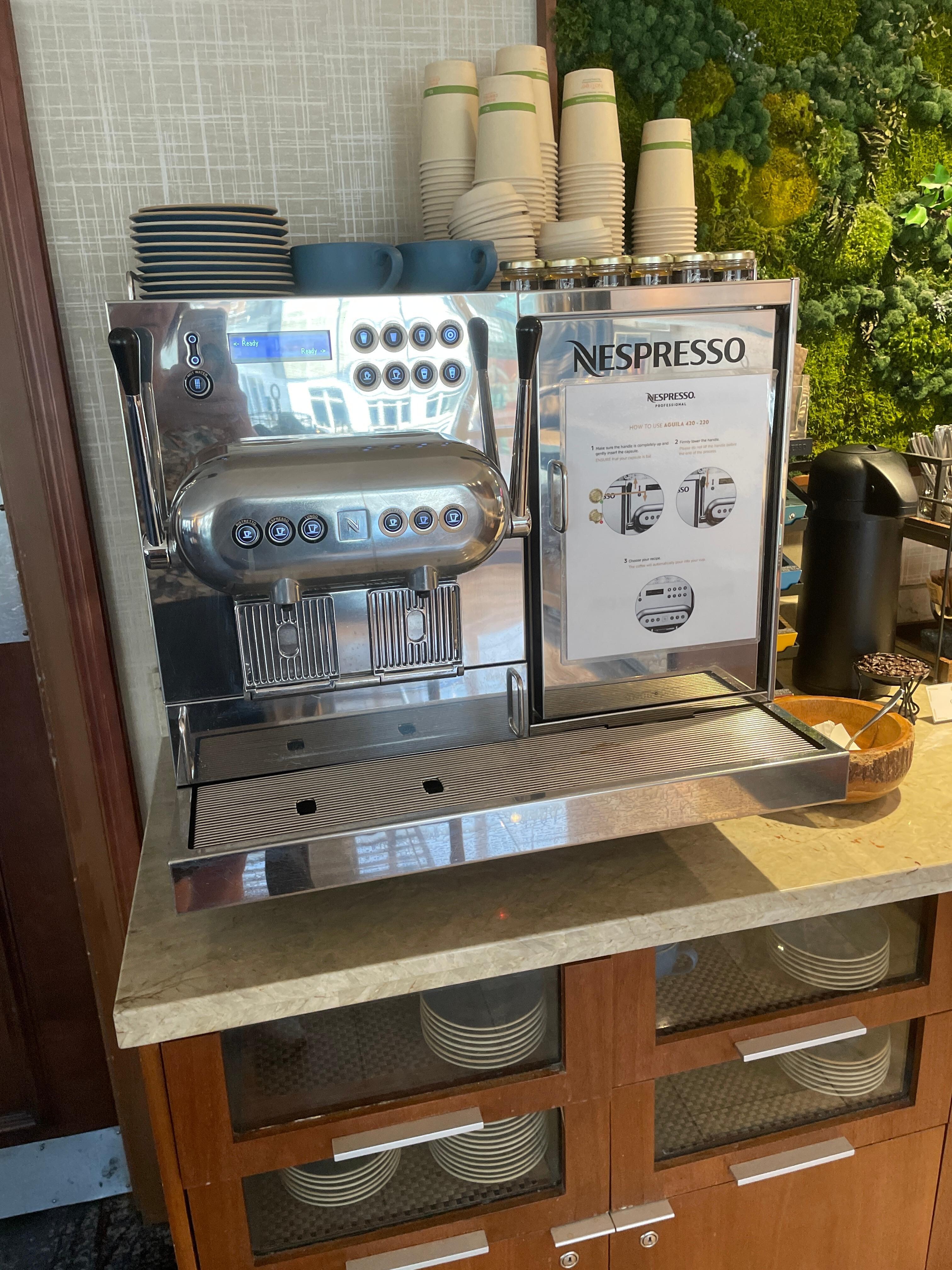 Coffee machine offers a large selection of coffee.