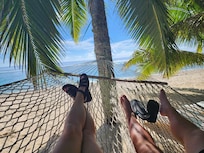 Plenty of chairs and hammocks on beach