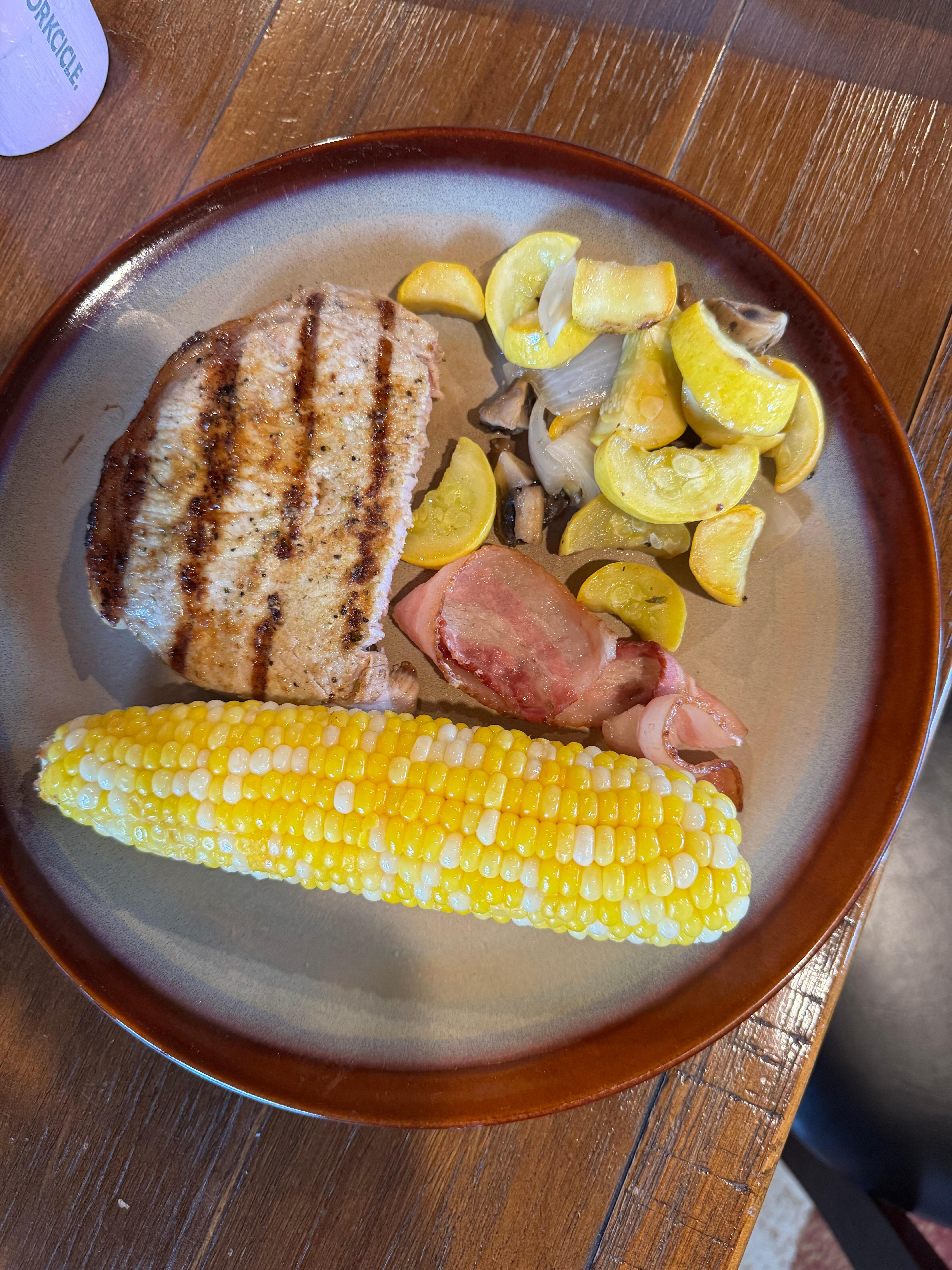 Grilled veggies and pork