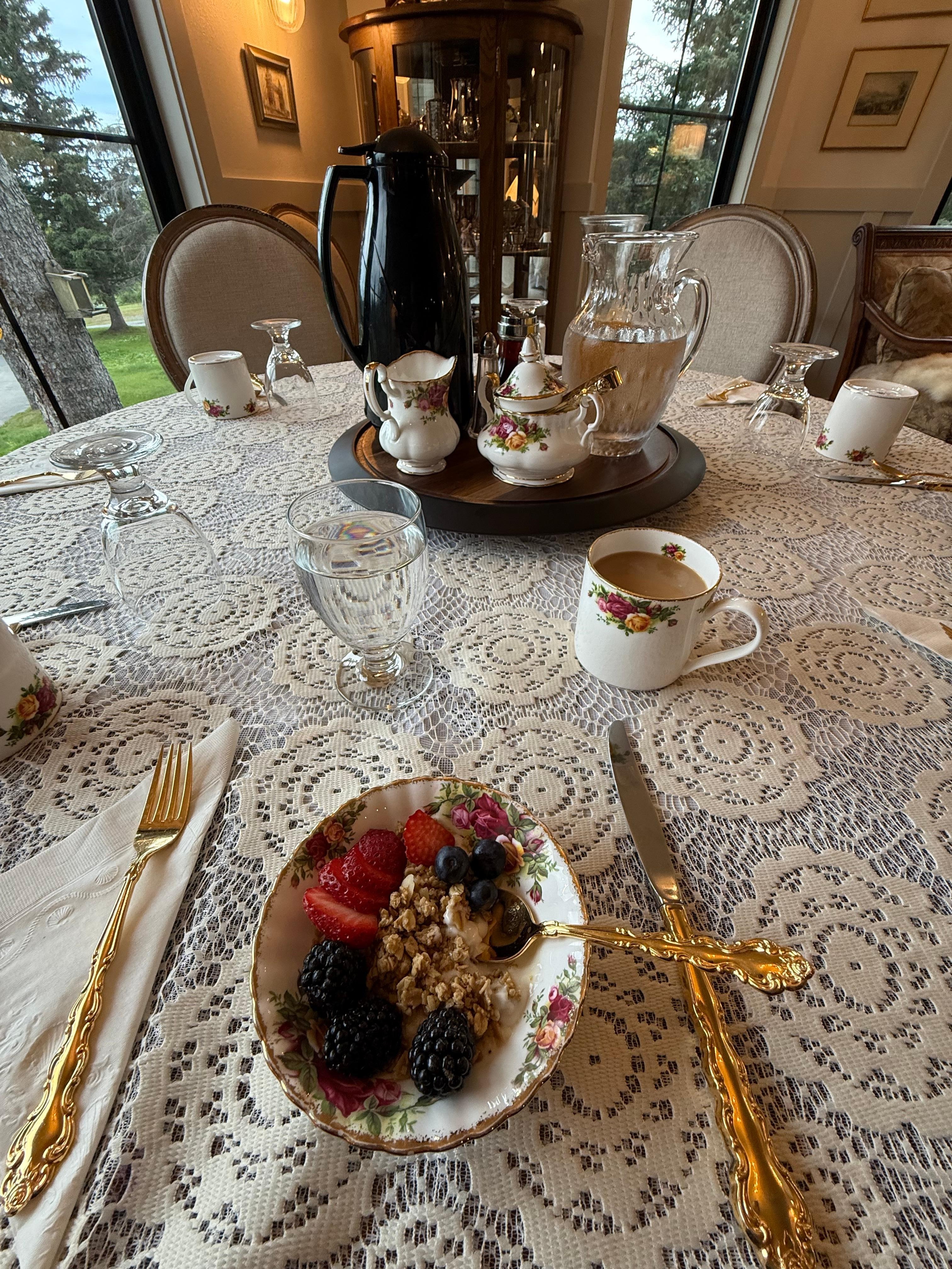 Breakfast served on bone china, 