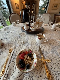 Breakfast served on bone china,