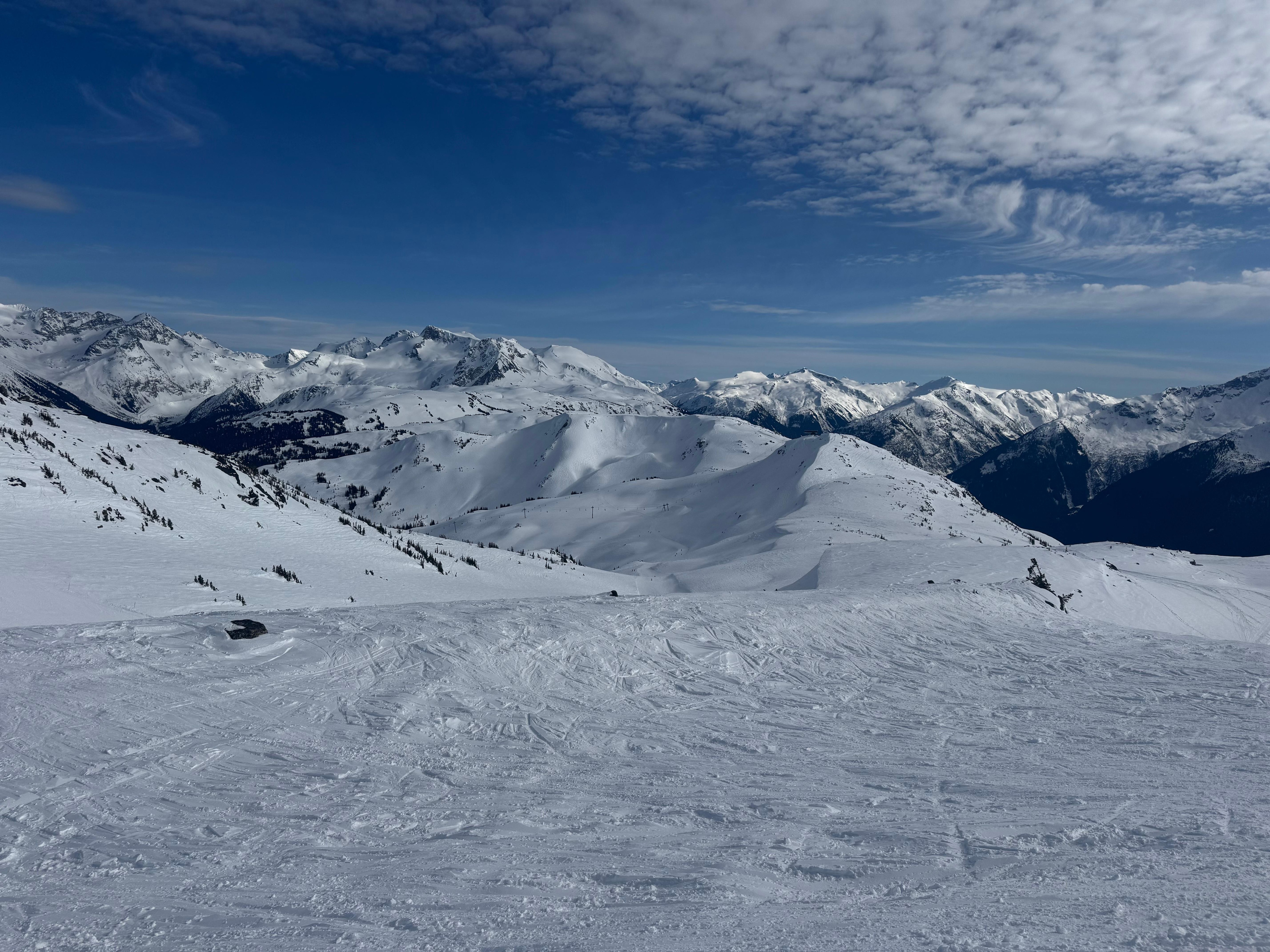A great sunny day on the ski slopes of Whistler and Blackcomb mountains!