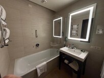 Nice to have a tub/shower combo. None of the hotels we stayed in this trip had enough counter space!