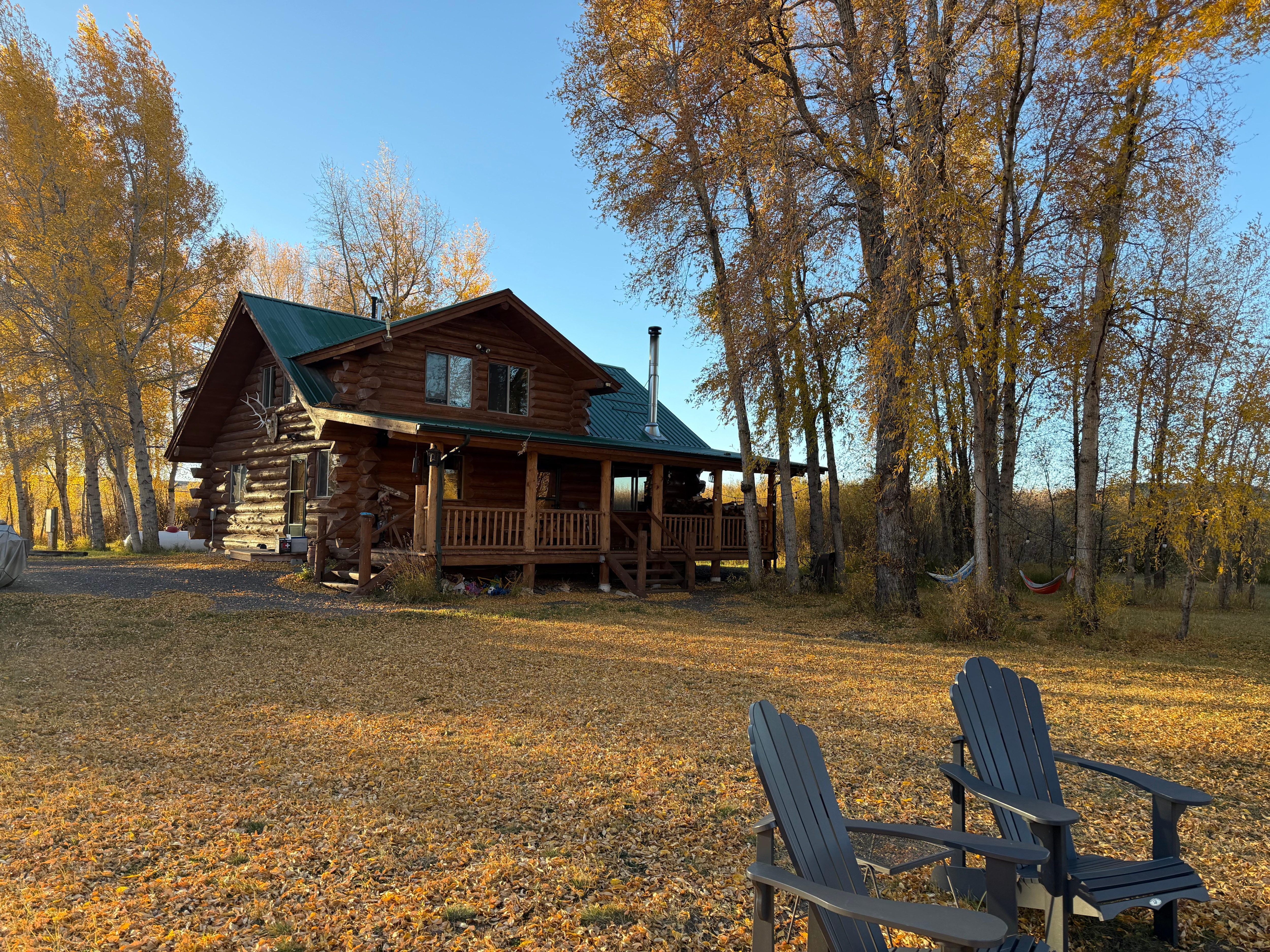 View of the cabin from the river. 