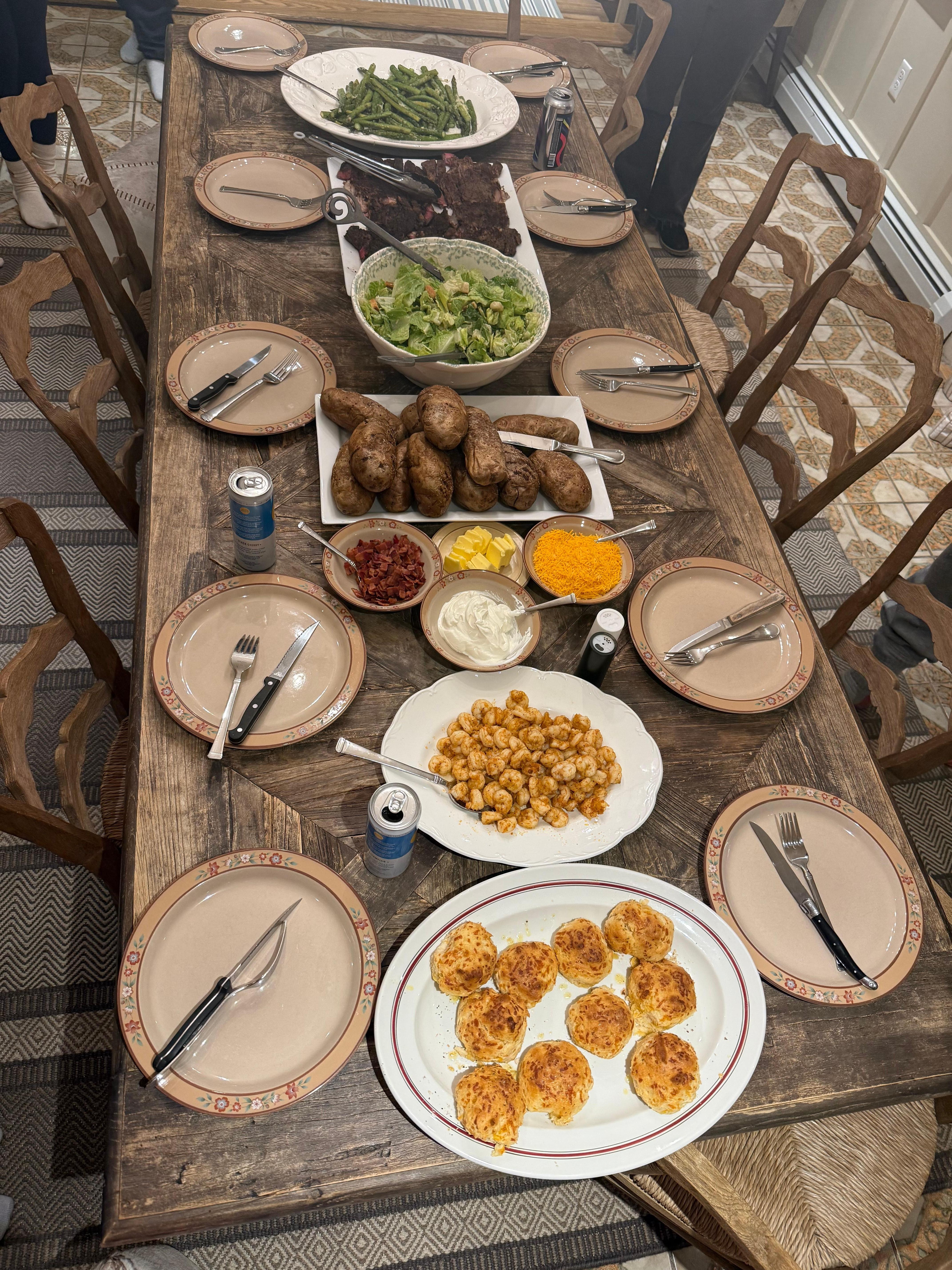 We did a family style dinner one night — loved the huge dining room table!