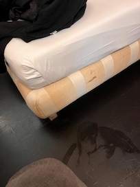 The bed frame was dirty. This is when we walked in.