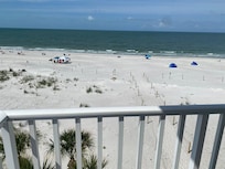 Front row view of the beach and water