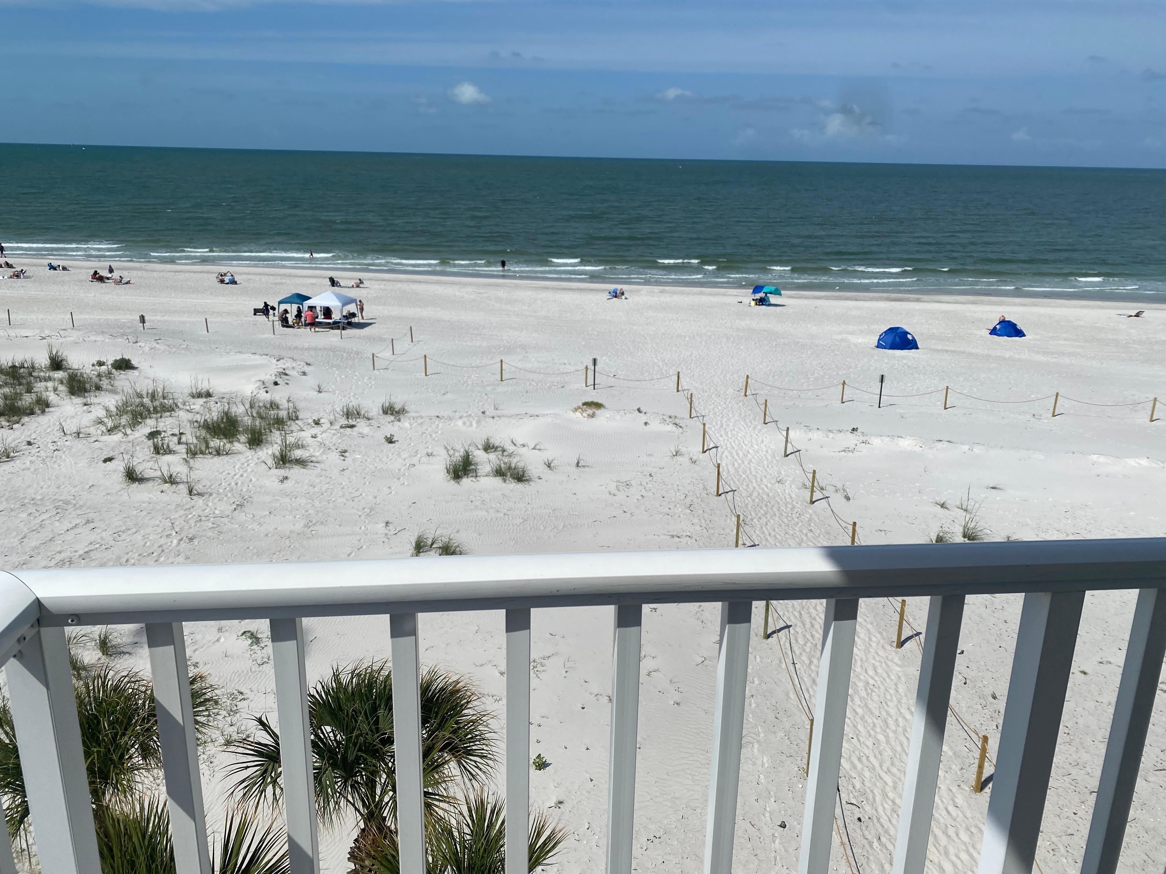 Front row view of the beach and water