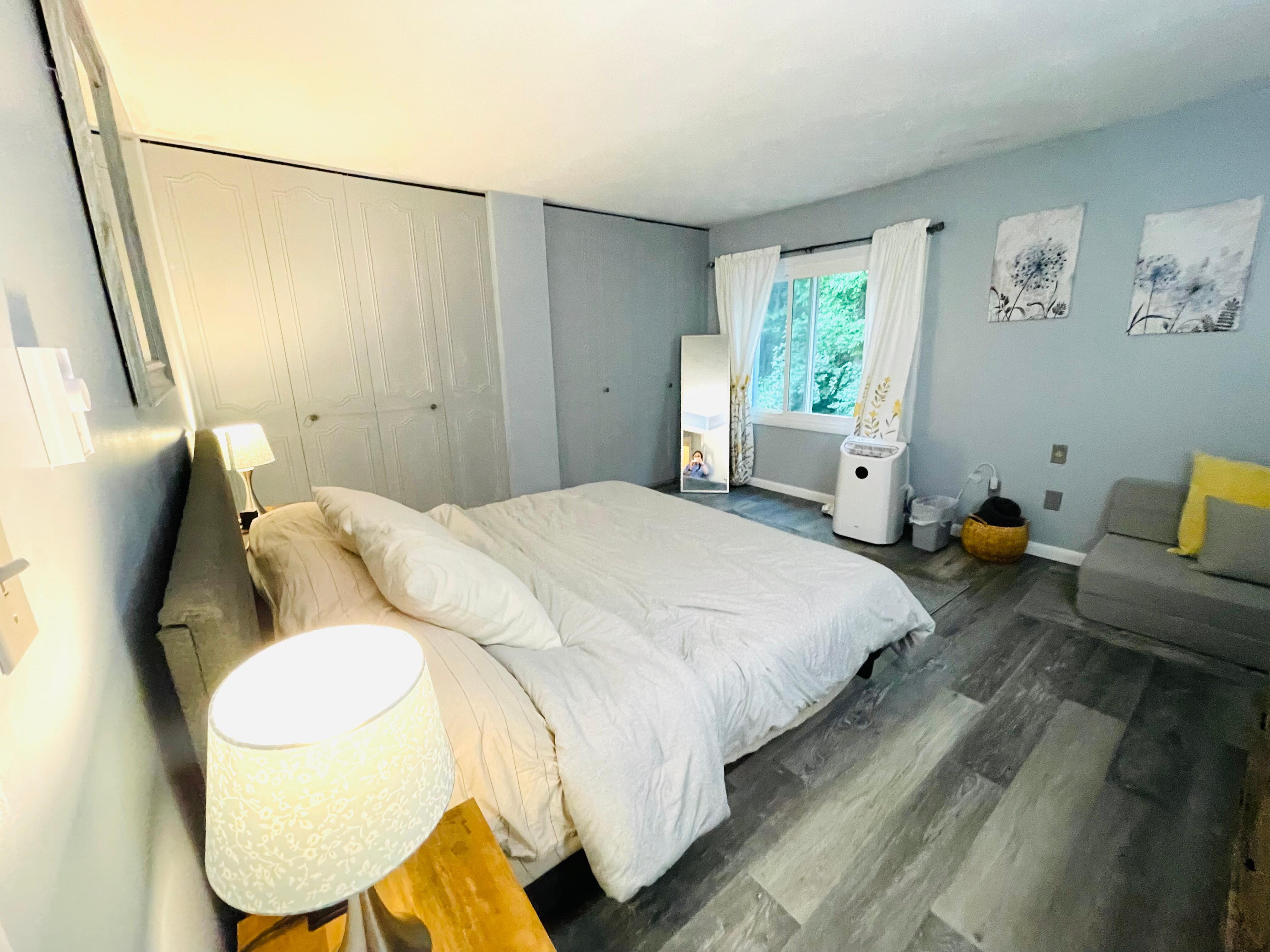 Upstairs master bedroom with master bathroom.