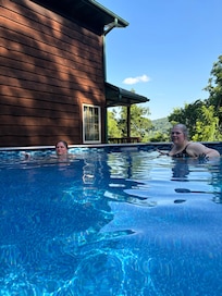 Pool is about 25 feet! The sun hits the water during the day it was great!