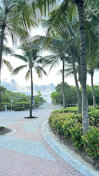 Lovely park and walking path next door. Complete with a Starbucks a block away for morning strolls.