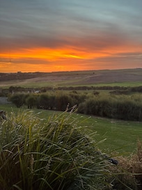 Stunning sunset view from the living room.