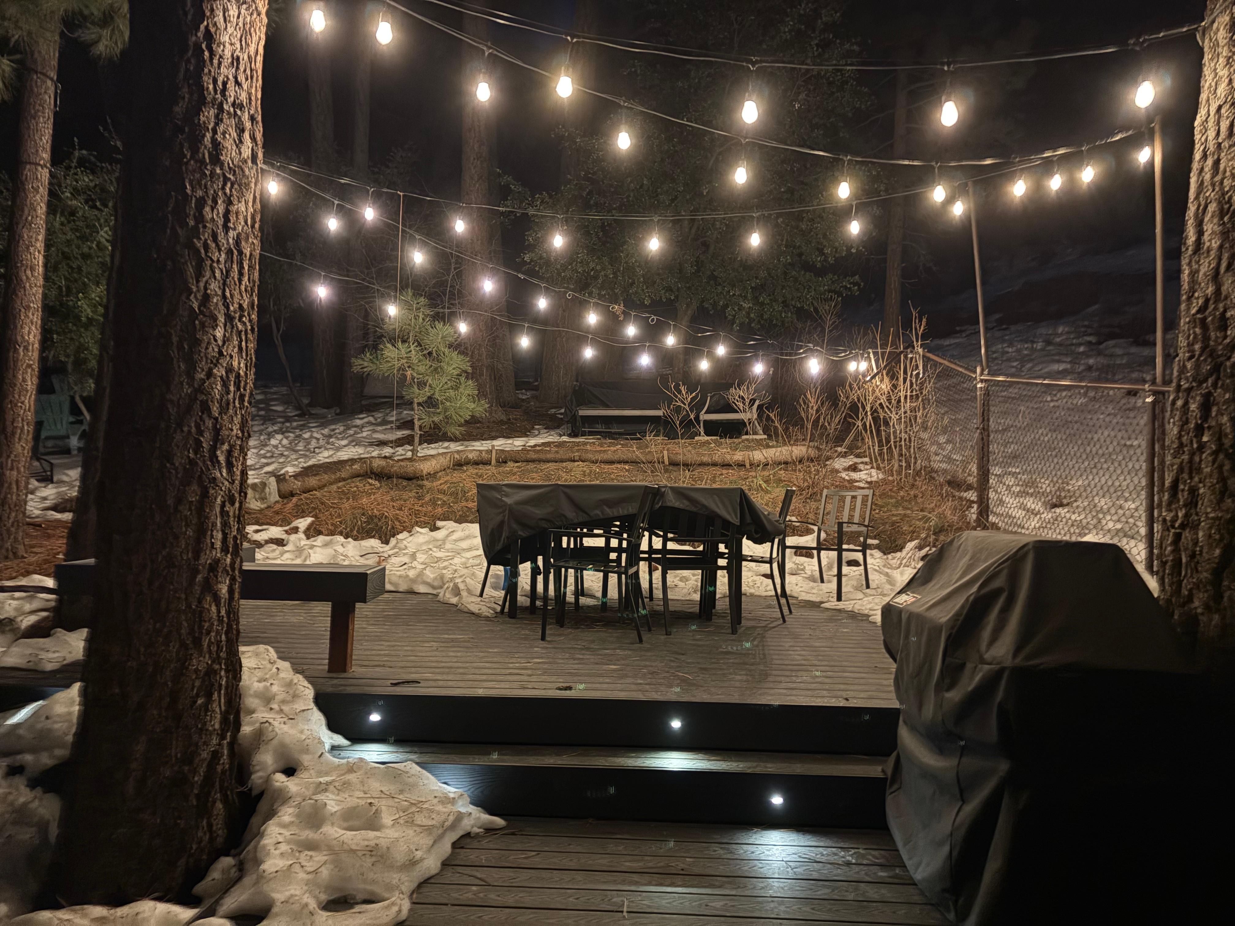 Backyard with hammock fire pit and grills