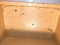 Filthy inside nightstand drawer.