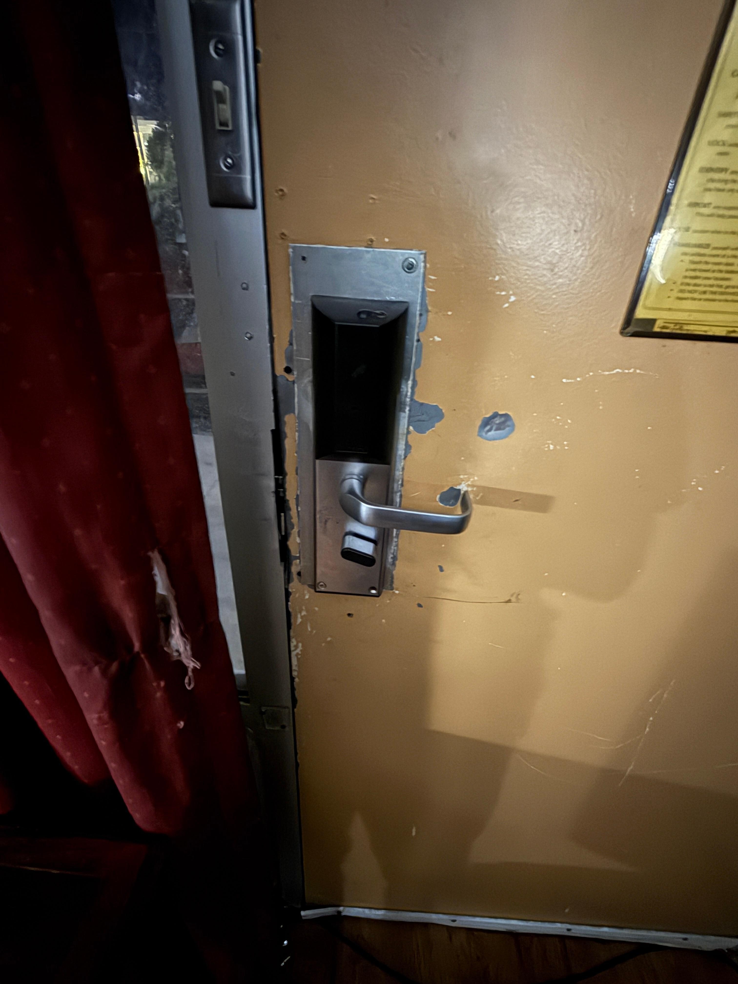 Inside pic of door, again not safe to stay here.