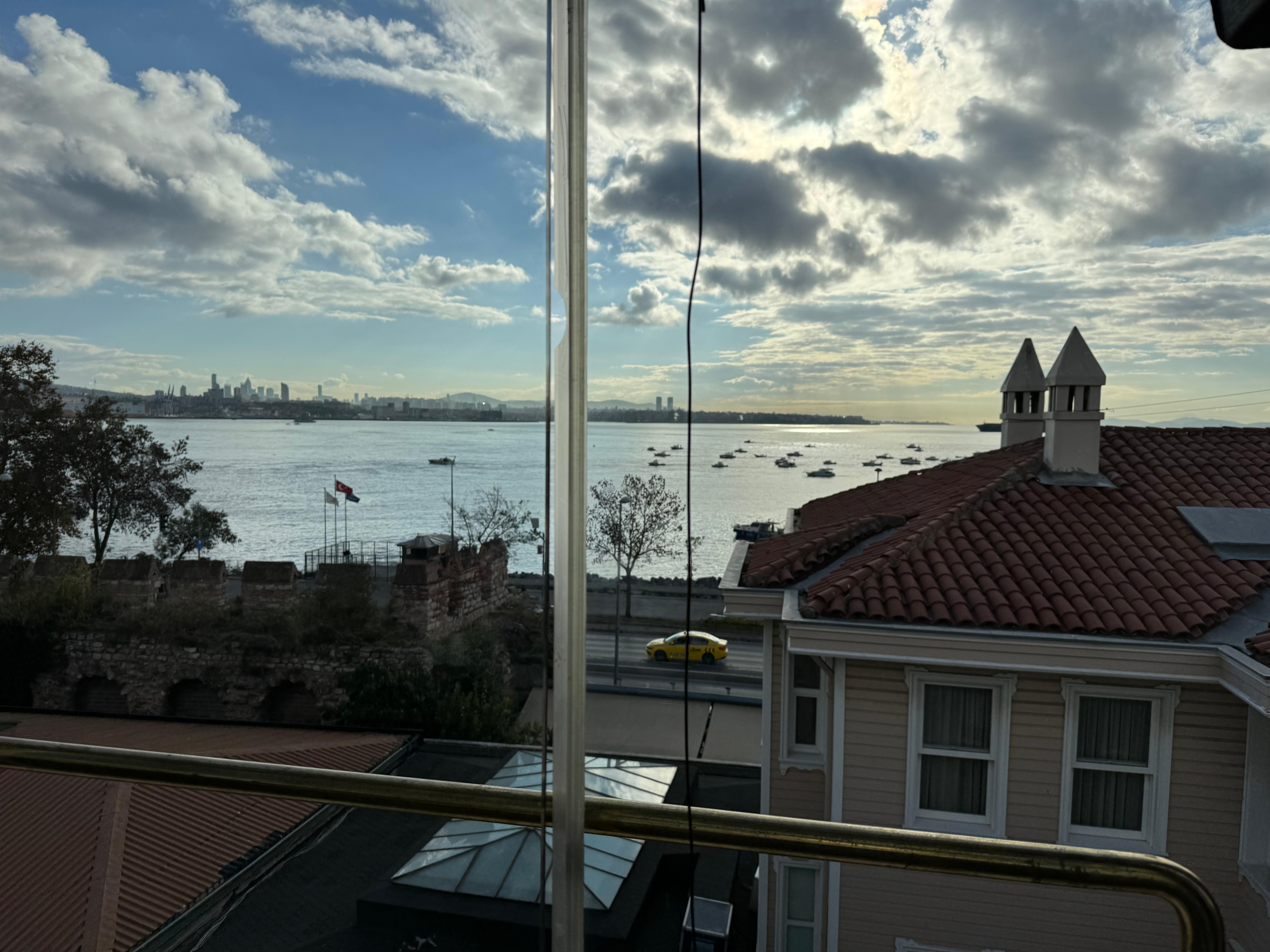 Dozens of fishermen on the water and along the wonderful waterfront walkway