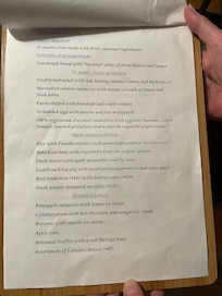 Sample menu