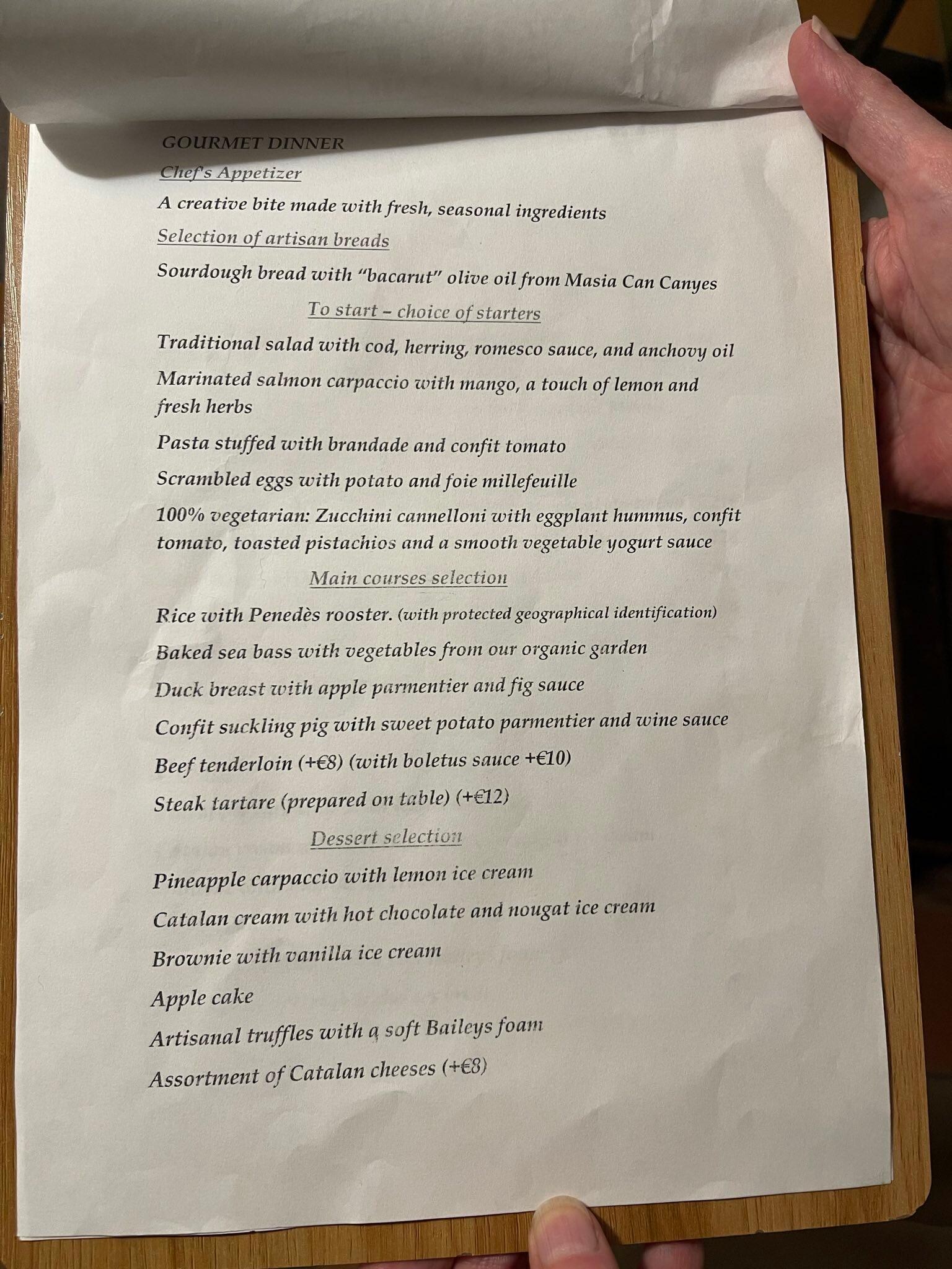 Sample menu