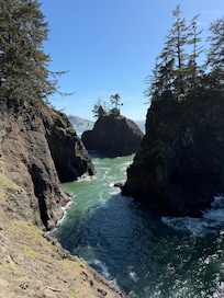 Natural Bridges Cove. About 10-15 miles south of Gold Beach.
