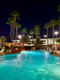 Outdoor pool and hot tub.