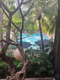 View from breakfast overlooking pool