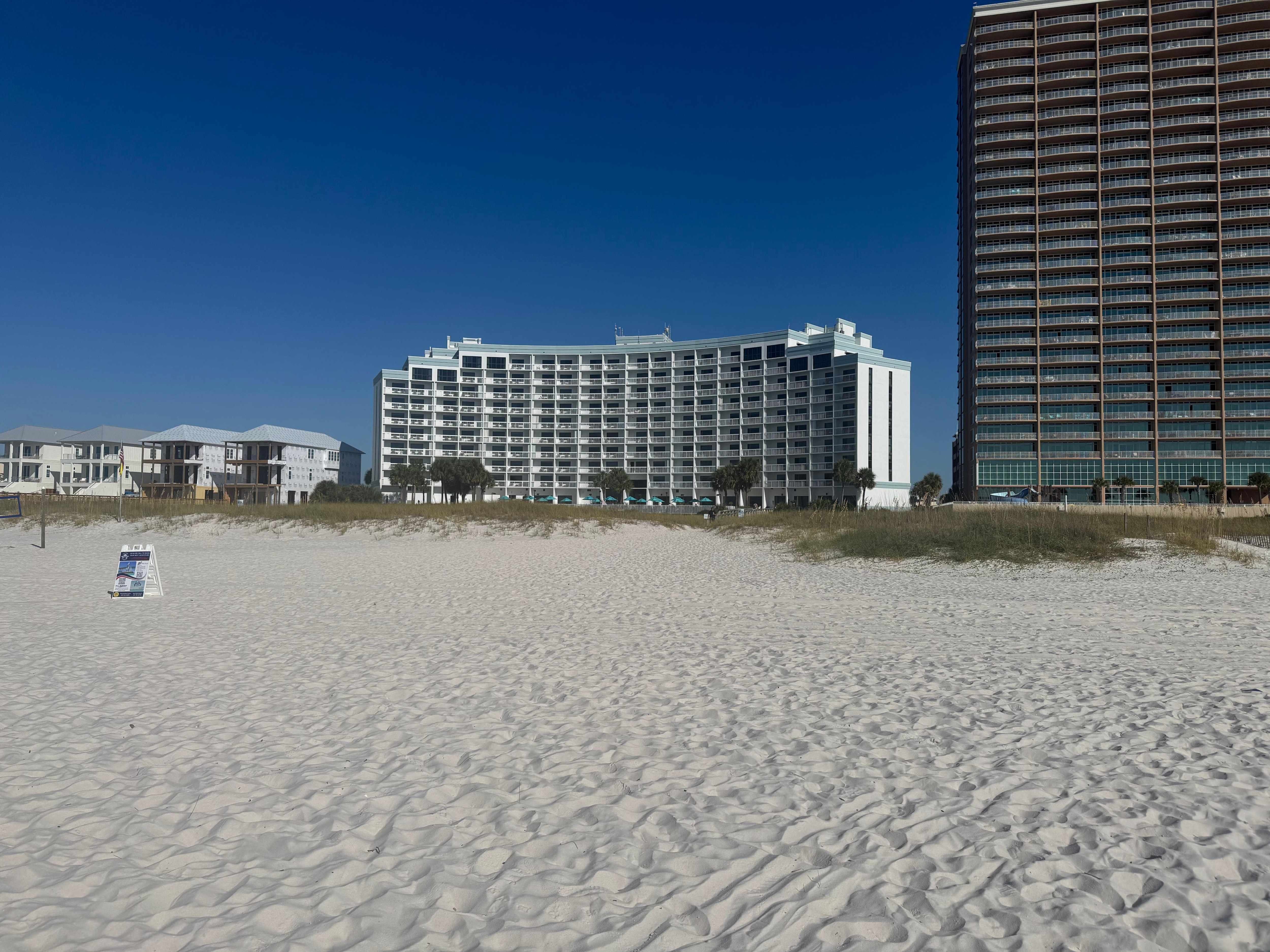 Beach view of hotel 