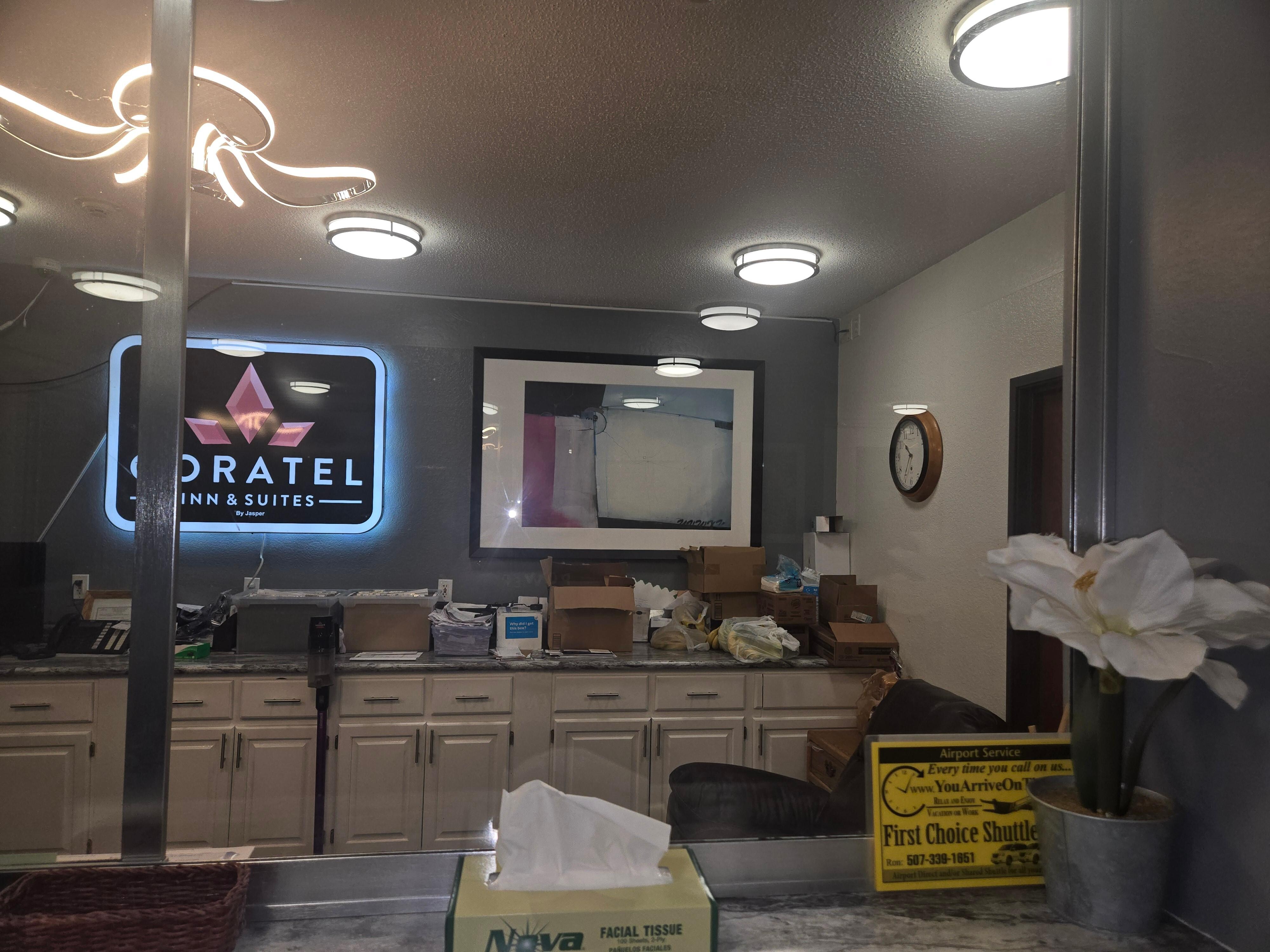 This is the desk it is messy much like the rest of the hotel. 