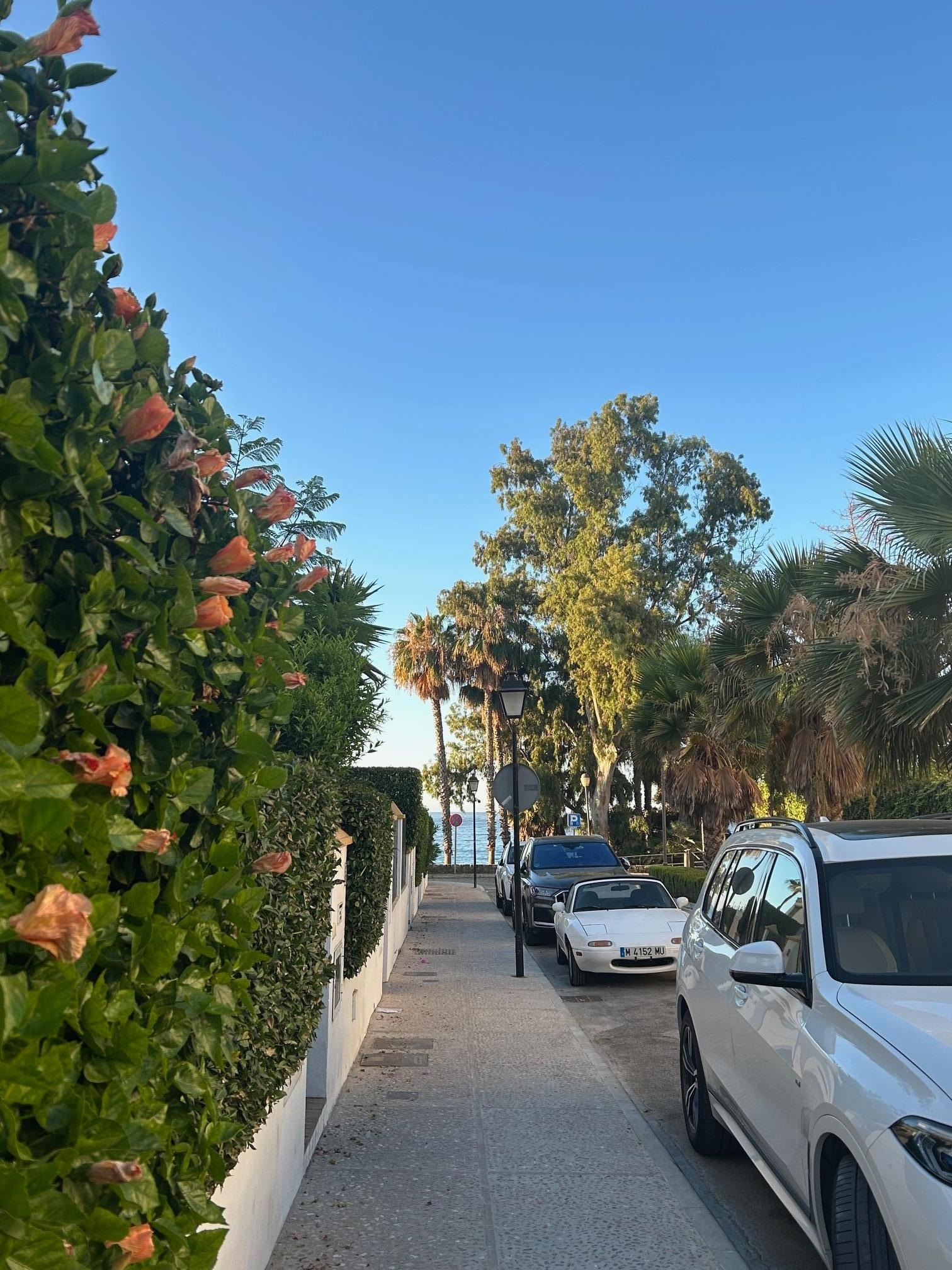 Street outside villa's entrance headed toward pool and beach.