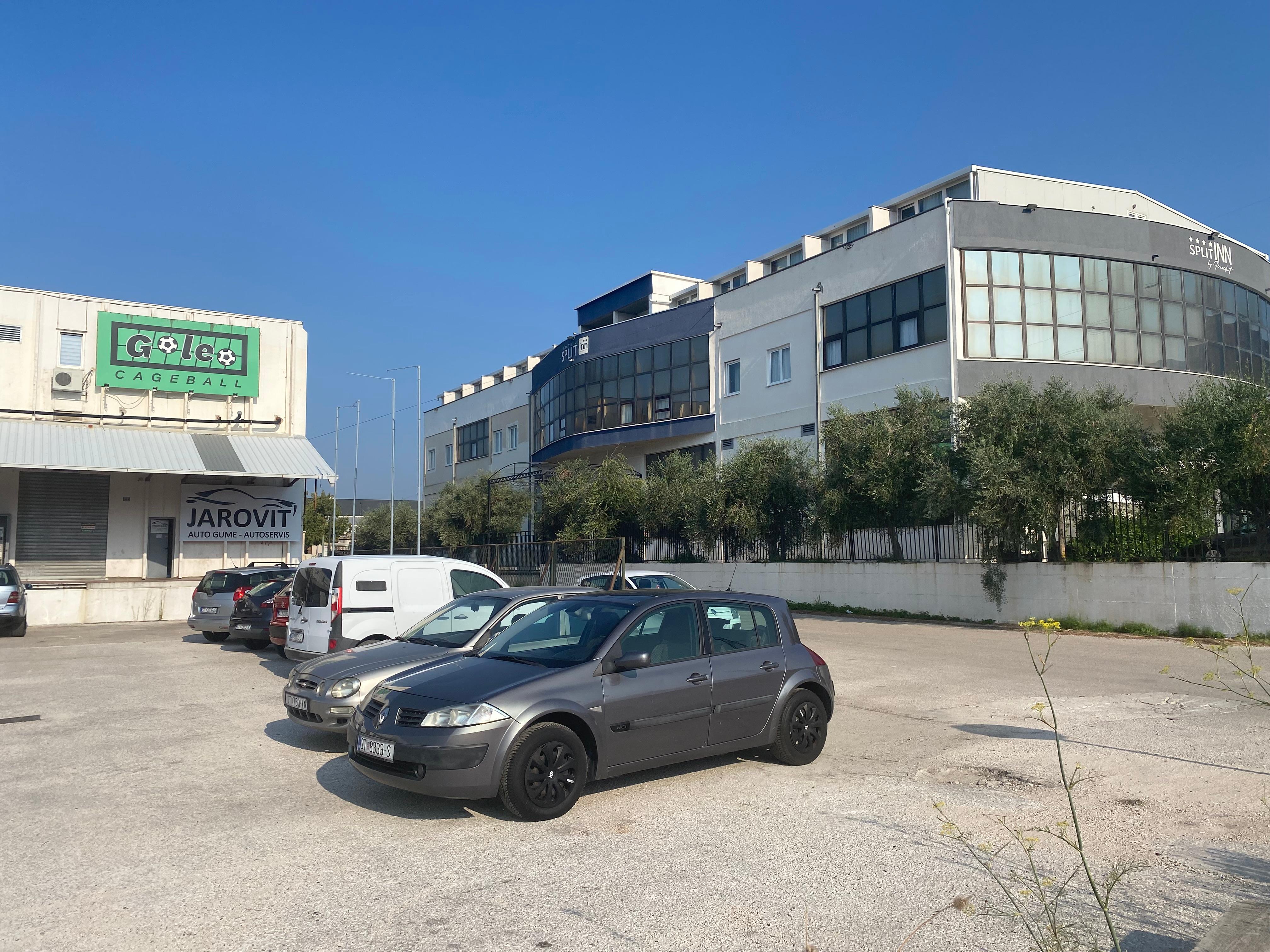 The outside of the hotel and surrounding buildings 