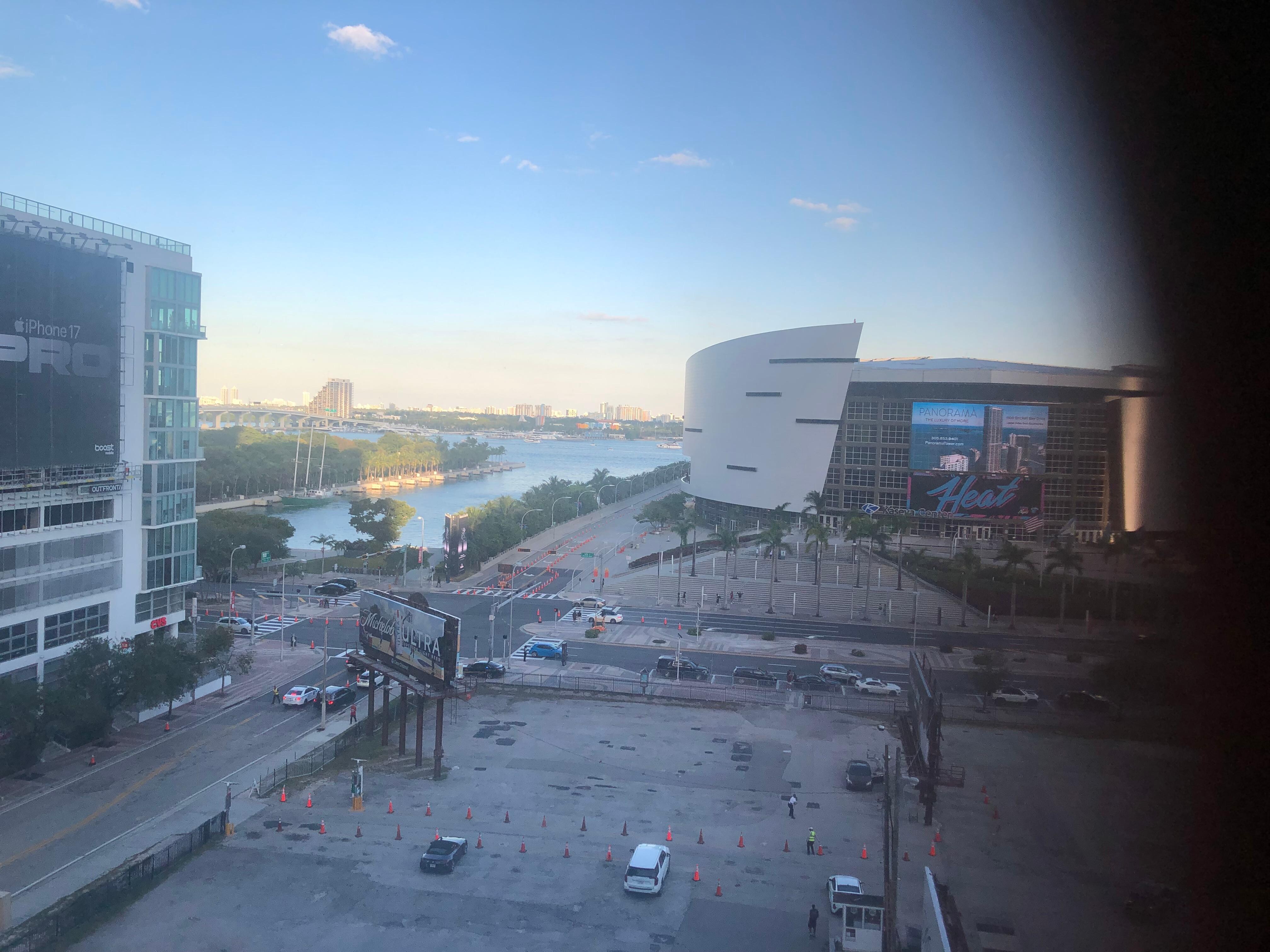 Biscayne Bay, Ferré Park, and Kaseya Center from 8th floor 