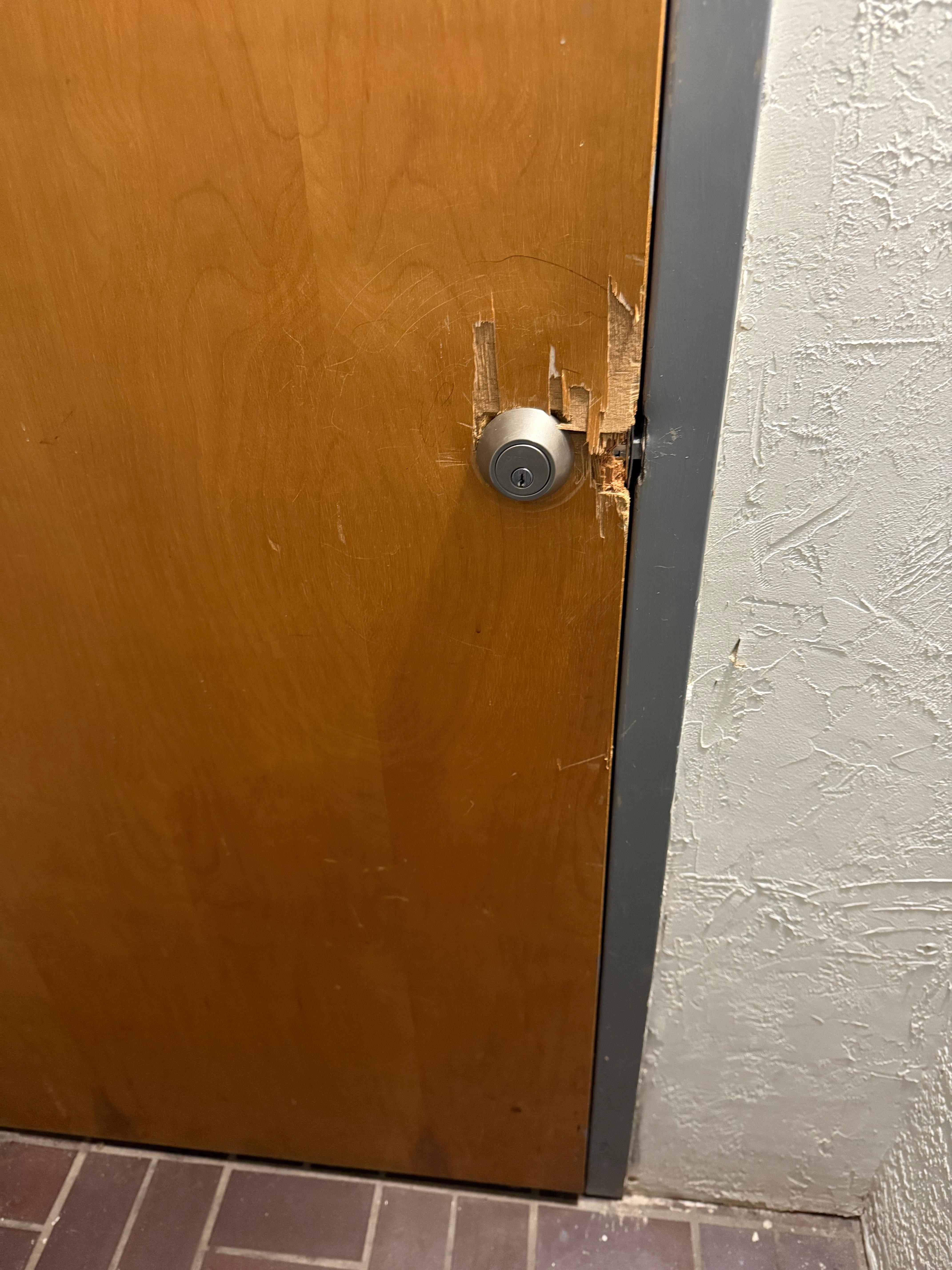 Door in the stairwell. I mentioned this to management and they had no idea. 
