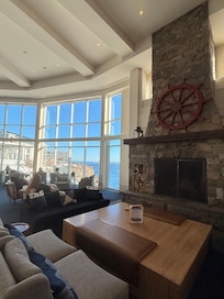 The fireplace in the main area