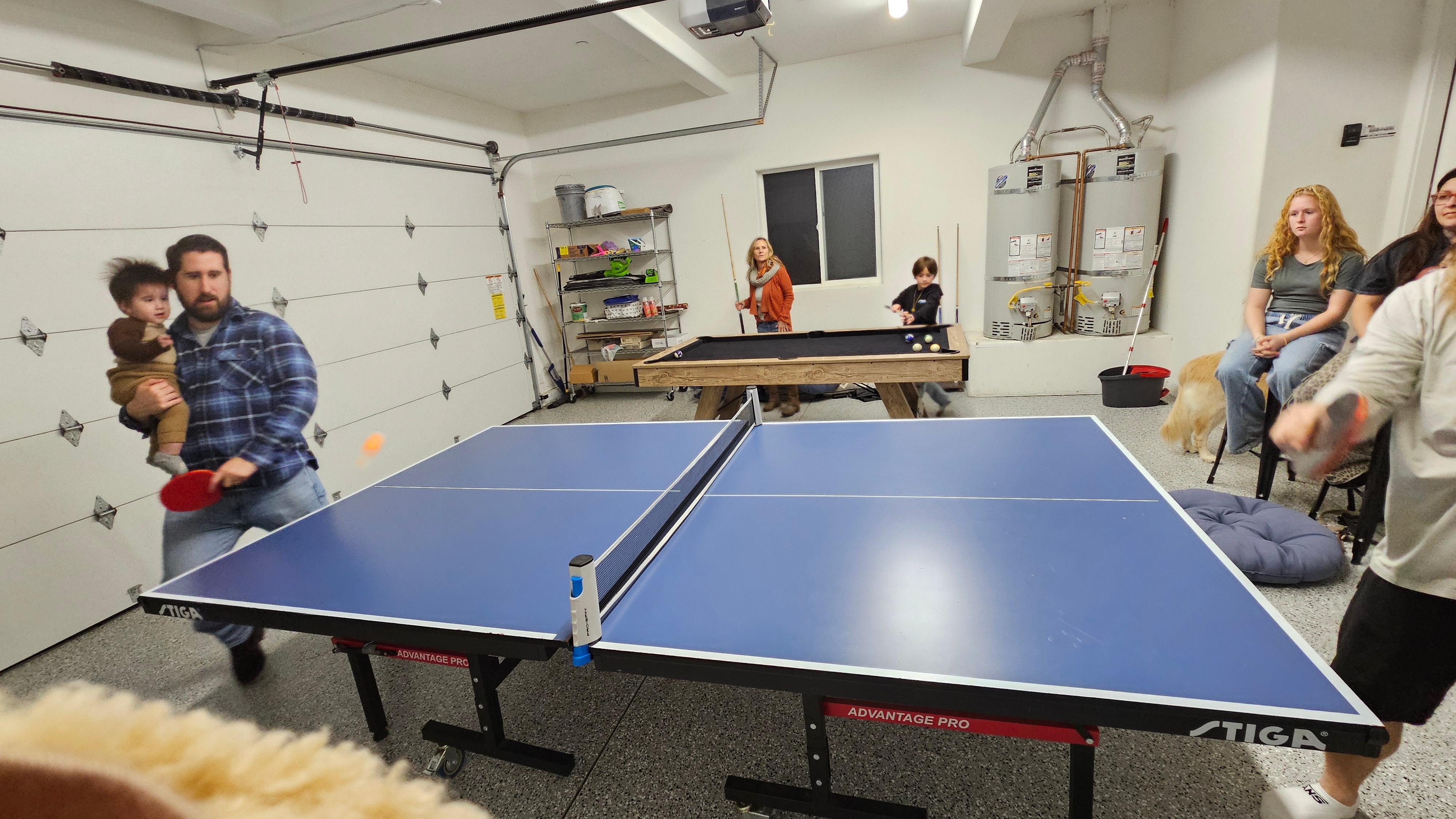 Garage with ping pong and pool tables
