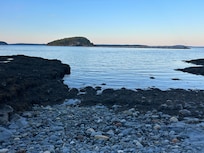 Bare Porcupine Island at low tide from cove
