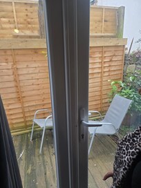 Locked and damaged patio area
