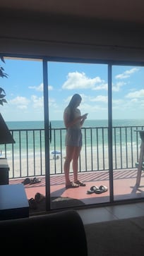 View from the living room of the balcony.