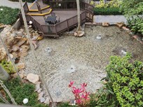 View of waterfalls and garden from our huge balcony