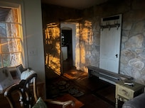 Early am reflection of solar lanterns from outside, but looks like a sunset!